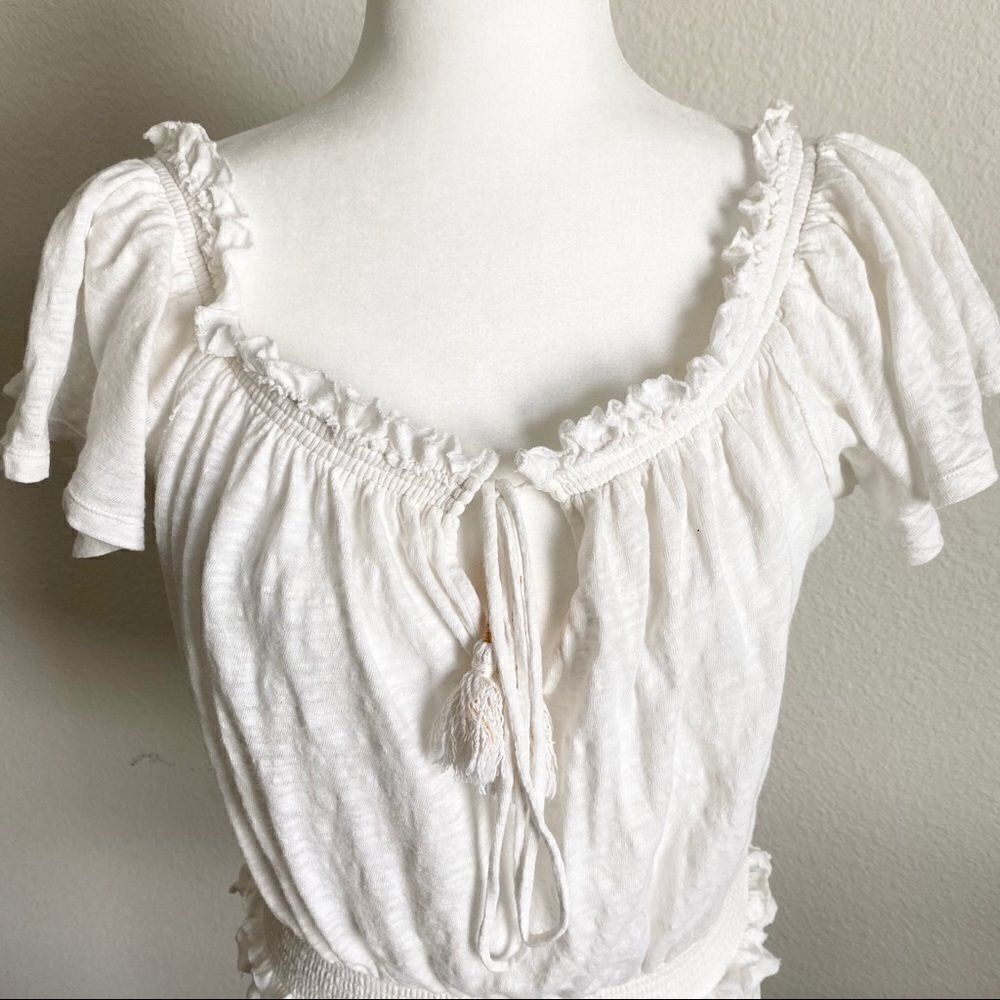 FREE People Hummingbird Off White Linen Blend Off The Shoulder Boho Crop Top XS - Picture 3 of 9